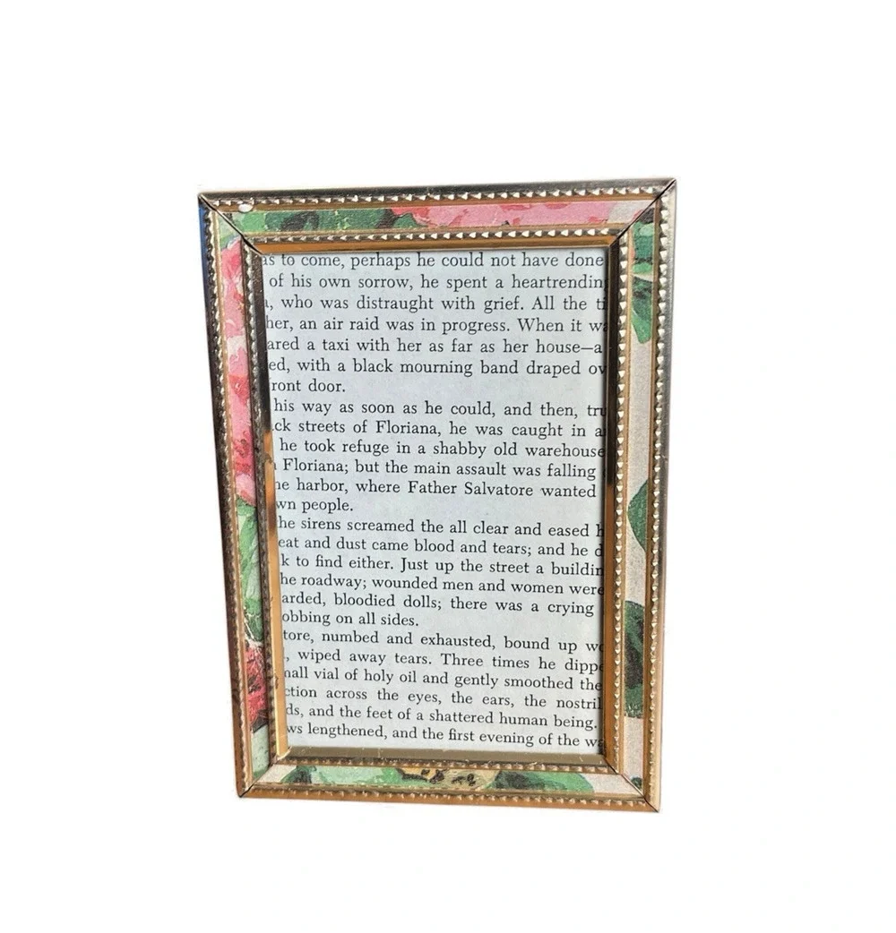 Vintage 90s Floral Print Picture Frame, 3x4 Photo, Metal Frame